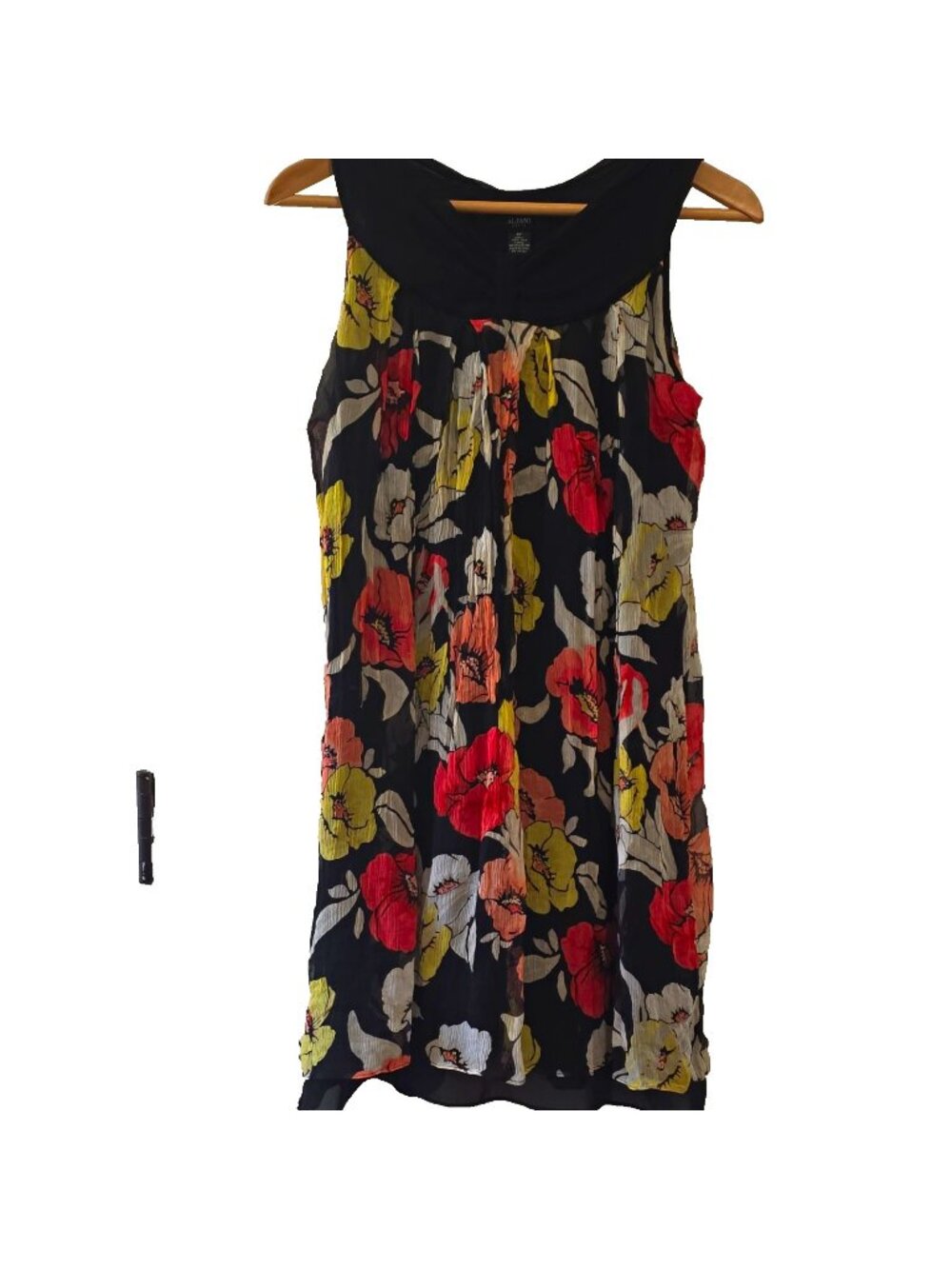 Alfani Dress Floral Silk Black Multicolor Sleeveless Scoop Neck 4P Babydoll